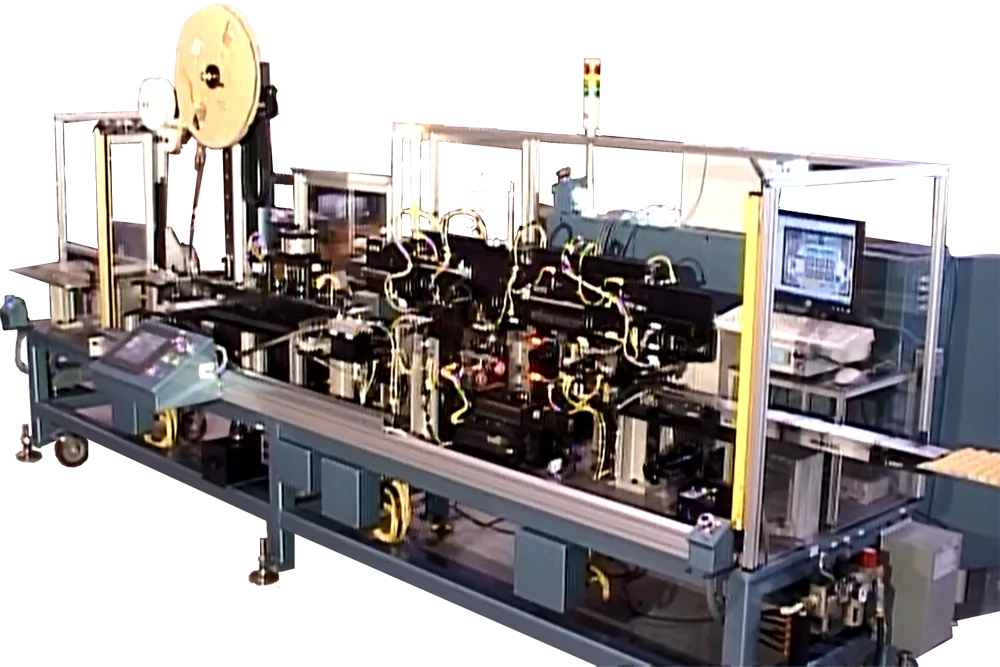 Long connector assembly line with a reel feeder and a monitor