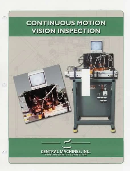Continuous motion vision inspection data sheet cover with a machine and a monitor