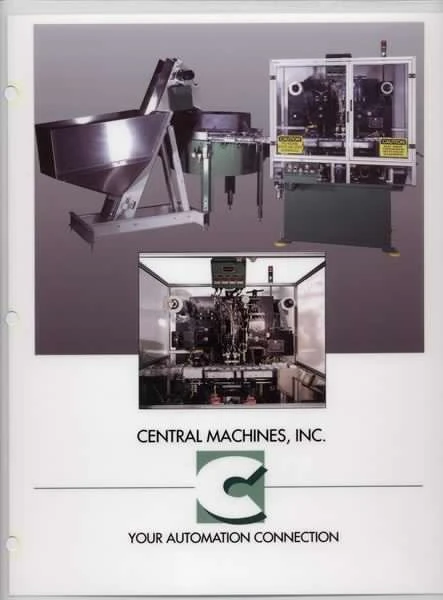 Custom automation data sheet cover with the Central Machines logo and a machine