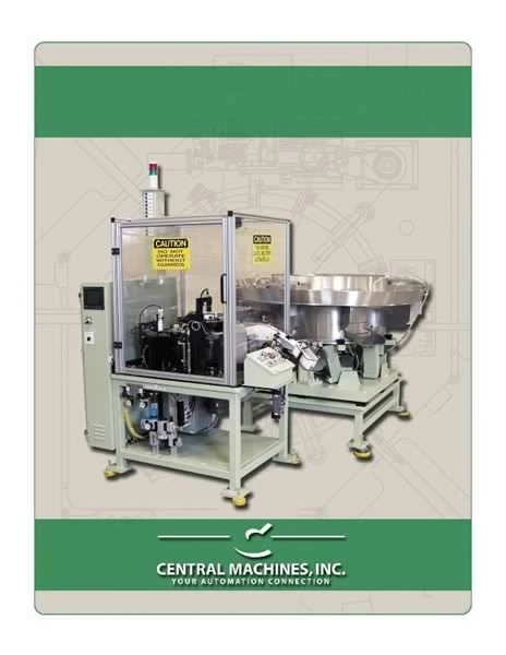 Data sheet cover with a custom assembly machine and a large bowl feeder